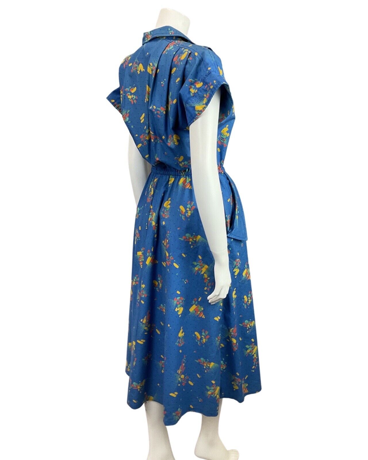 VTG 80s does 50s BLUE ORANGE GREEN ABSTRACT PAINT-STROKE SHIRT TEA-DRESS 10 12
