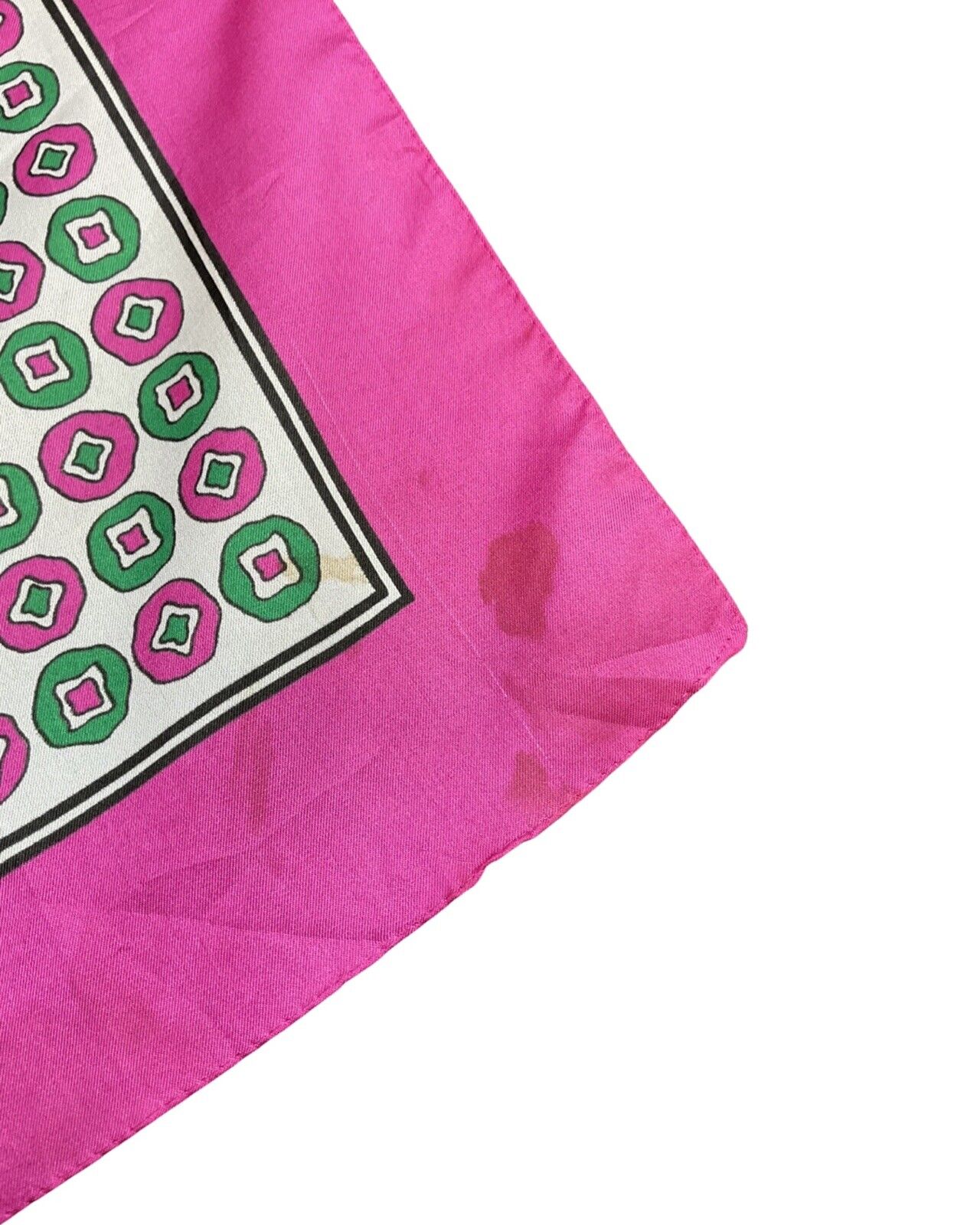 * VINTAGE 60s 70s PINK WHITE GREEN SPOTTED DOTTY MOD SQUARE SCARF