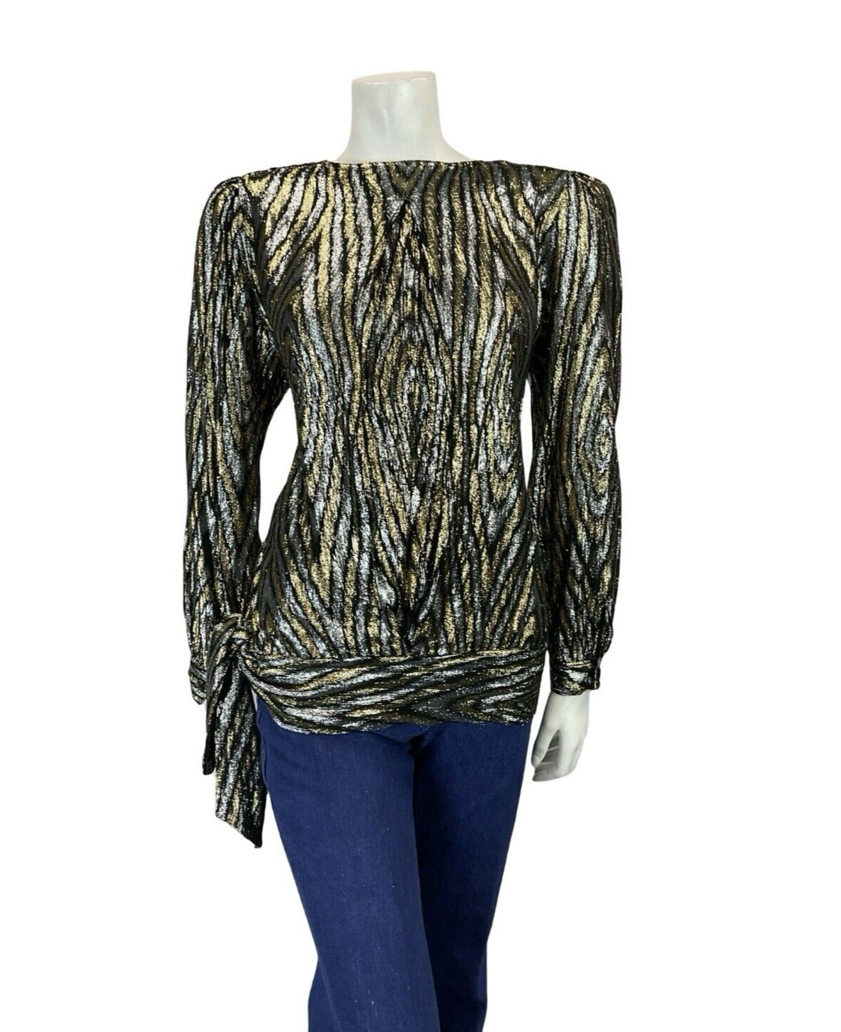 VTG 60S 70S GOLD SILVER BLACK PSYCHEDELIC DISCO DROPPED WAIST PARTY TOP 10