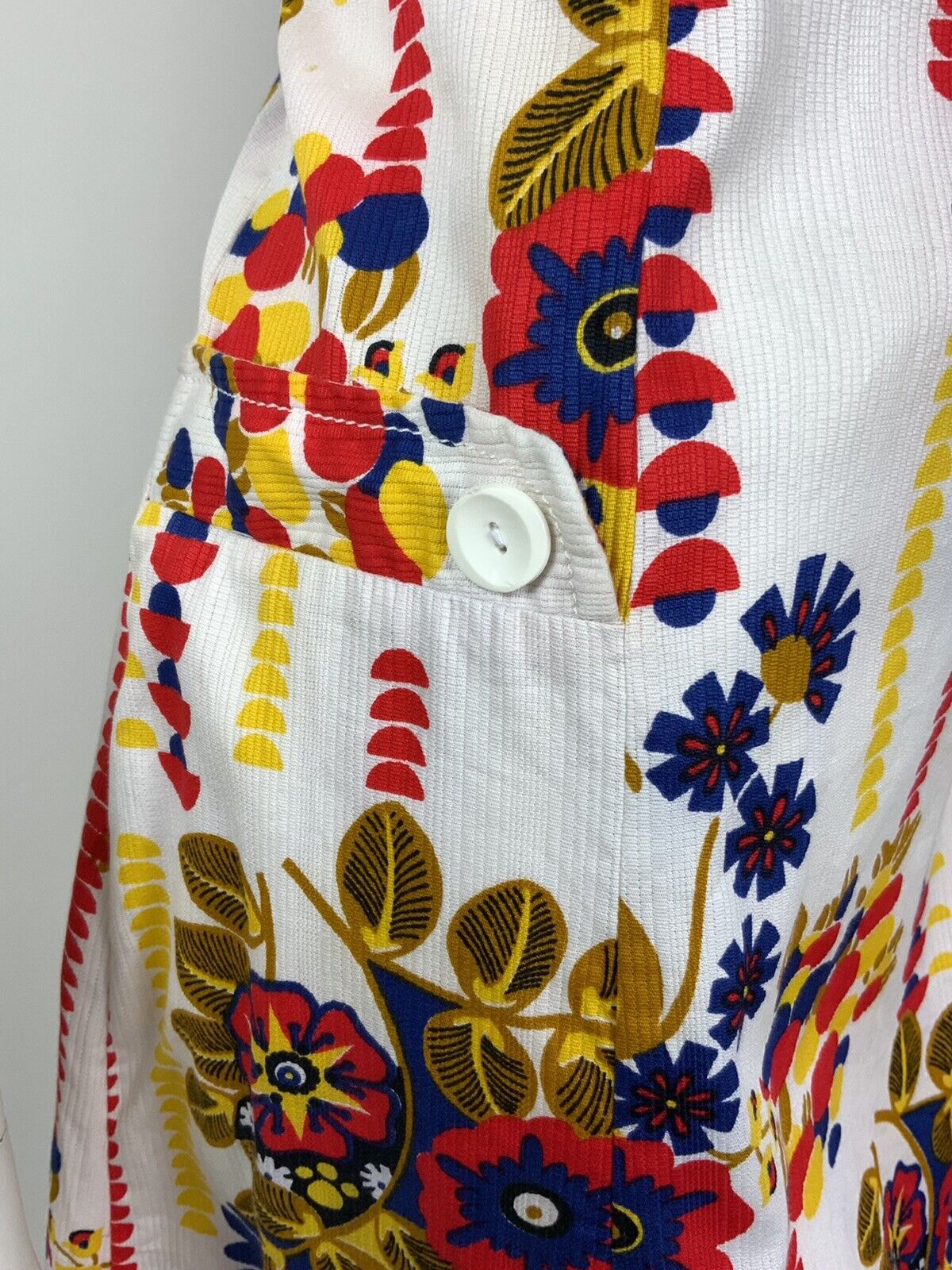 VINTAGE 60s 70s WHITE RED BLUE YELLOW GOLD FLORAL GEOMETRIC MOD DRESS 10 12