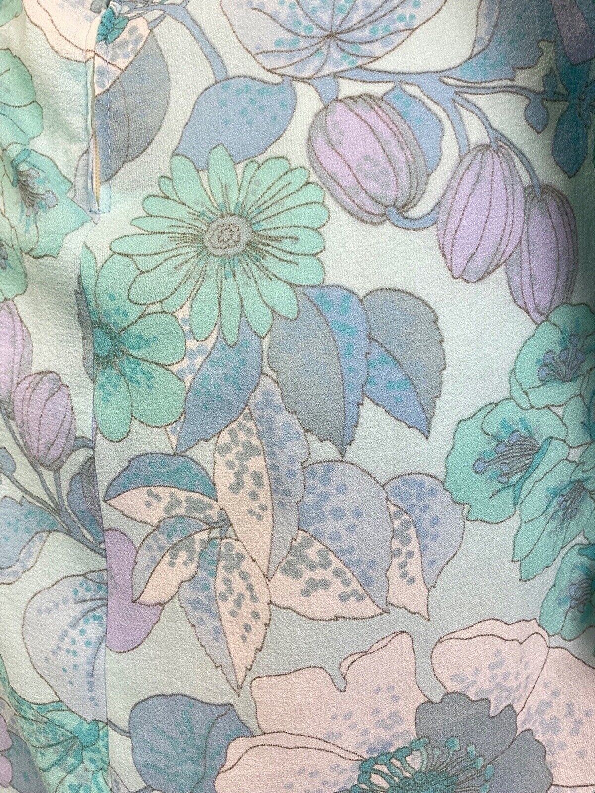 VINTAGE 60s 70s BLUE PURPLE FLORAL JULIET SLEEVE MOD BEAGLE COLLAR DRESS 10 12