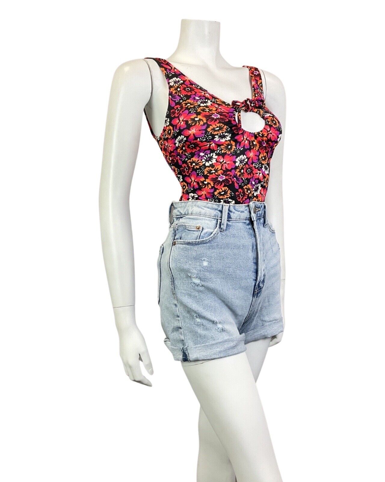 VTG 60s 70s PINK BLACK ORANGE NEON PSYCHEDELIC FLORAL SWIMSUIT BODYSUIT 12 14