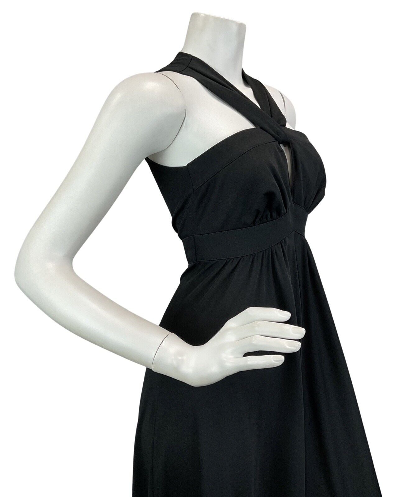 VINTAGE 60s 70s BLACK CROSS FRONT STRAPLESS PARTY BOHO FOLK MAXI DRESS 6