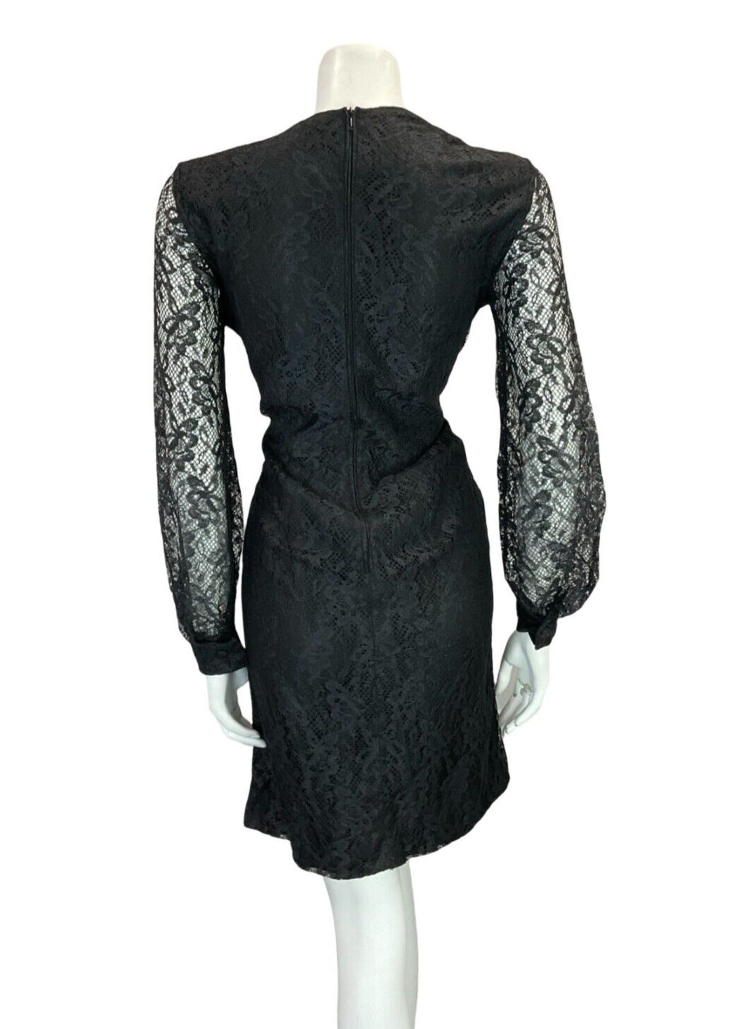VTG 60S BLACK LACE LONG SLEEVE EVENING PARTY LITTLE BLACK DRESS SIZE 12