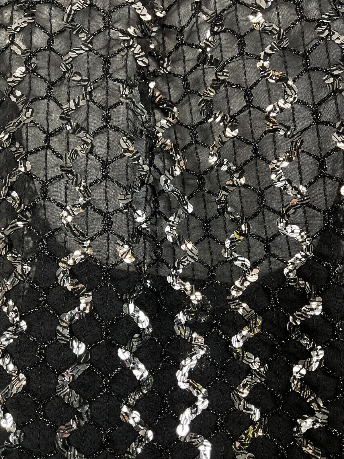 VINTAGE 70s 80s BLACK SILVER ZIG-ZAG SEQUIN STRAPPY DISCO STUDIO 54 TOP 8 10