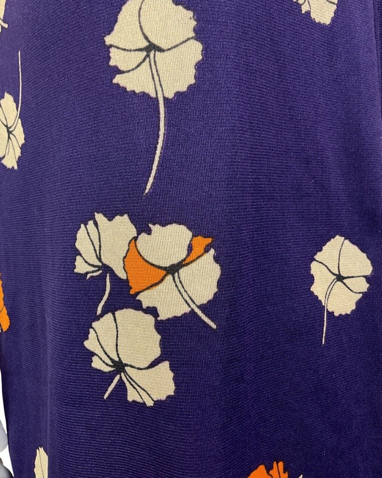 VINTAGE 60s 70s PURPLE BEIGE ORANGE FLORAL LONGSLEEVE MOD SUMMER SWING DRESS 12