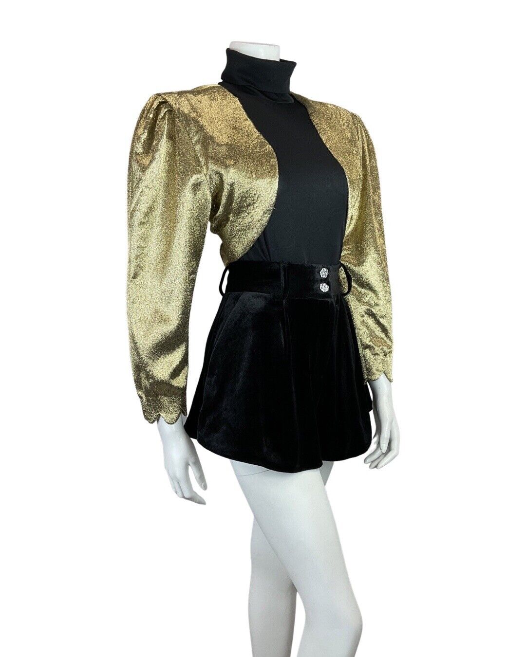 VINTAGE 70s GOLD GLITTER DISCO PARTY LUREX CROPPED BOLERO JACKET 12 14