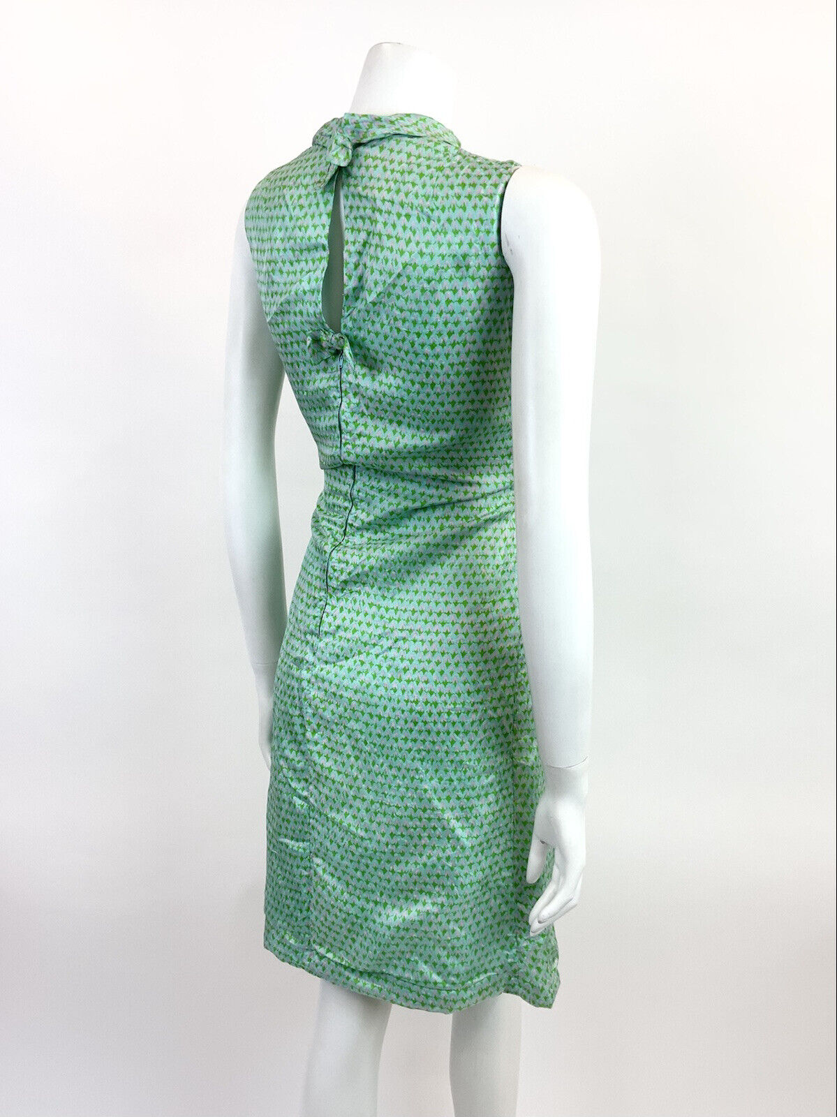 VINTAGE 60s 70s BLUE GREEN PINK GEOMETRIC SLEEVELESS MOD SHIFT DRESS 12