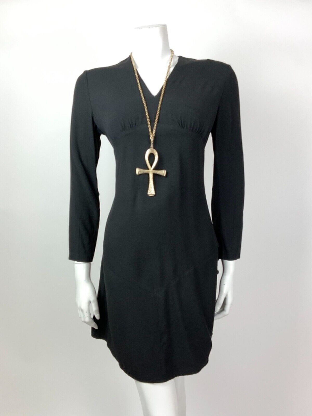 VINTAGE 60s 70s JET BLACK EMPIRE LINE MOD SWING DRESS 10 12
