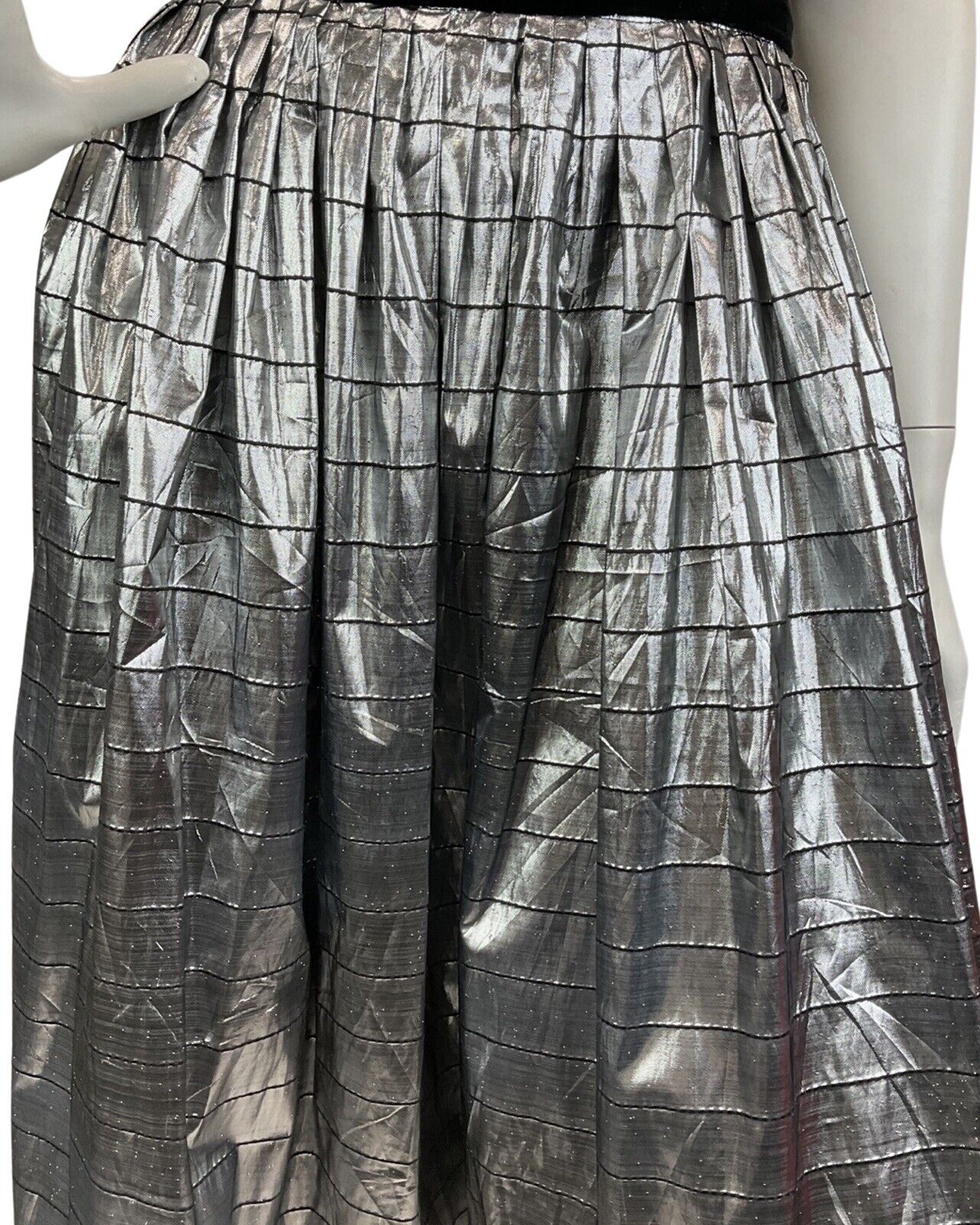 VINTAGE 70s 80s BLACK SILVER METALLIC DISCO EVENING PARTY MAXI DRESS 8 10