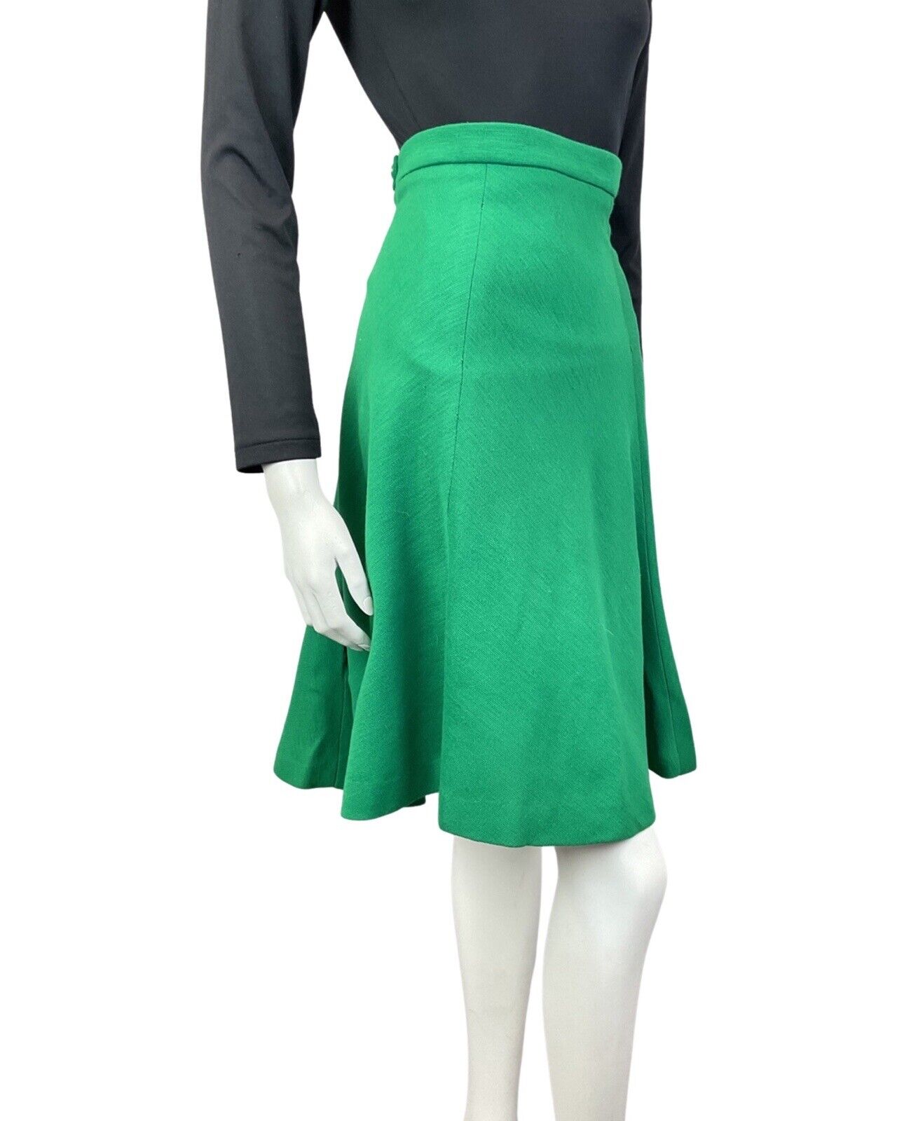 VINTAGE 60s 70s BRIGHT APPLE GREEN MOD SWING KNEE-LENGTH SKIRT 6