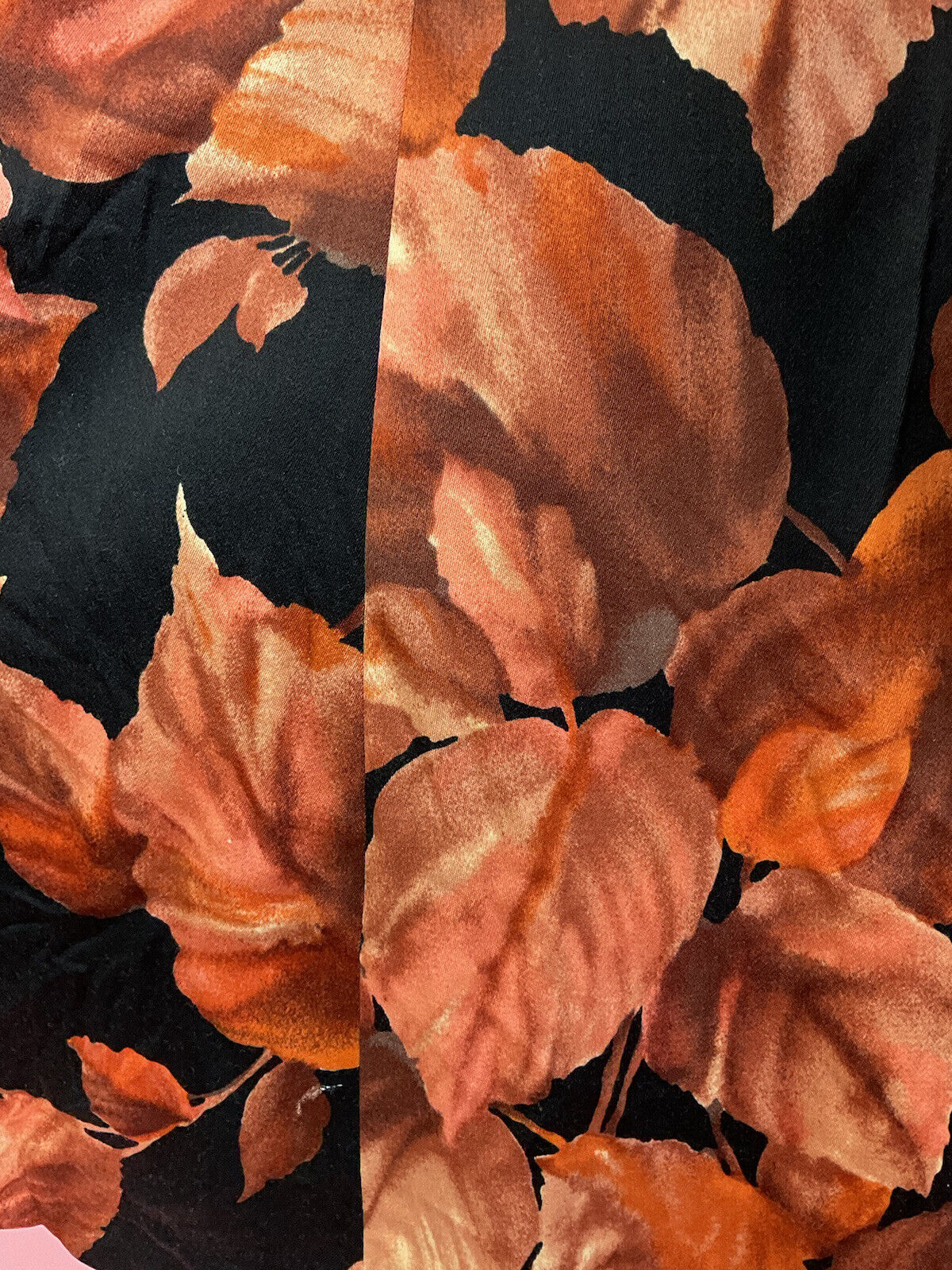 VTG 60s 70s ORANGE BROWN BLACK LEAFY TURTLENECK BISHOP SLEEVE SWING DRESS 8