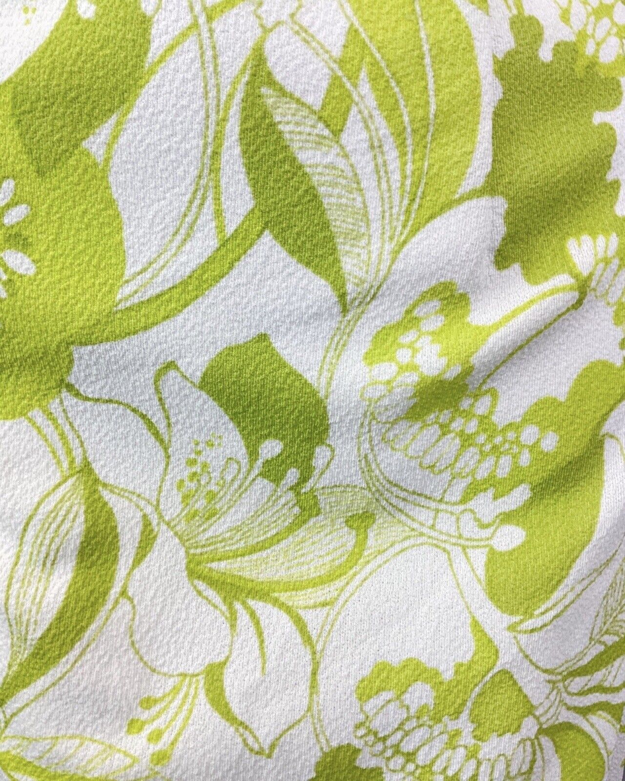 VINTAGE 60s 70s LIME GREEN WHITE FLORAL LEAFY SLEEVELESS SUMMER DRESS 14 16