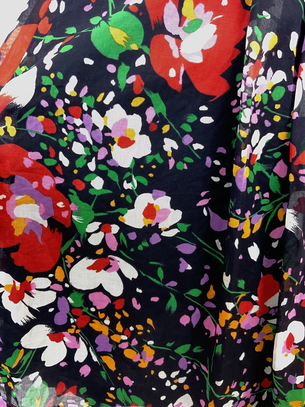 VTG 60s 70s BLACK RED WHITE GREEN FLORAL BELTED MOD SLEEVELESS SHIRT DRESS 12 14