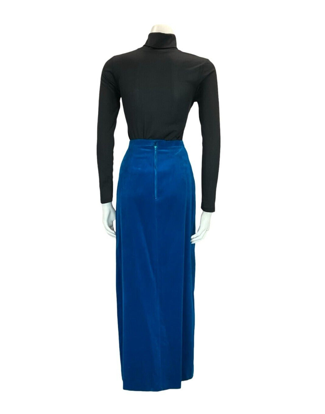VTG CLARISSA 60S 70S BRIGHT BLUE VELVET BOHO PARTY MAXI SKIRT 4