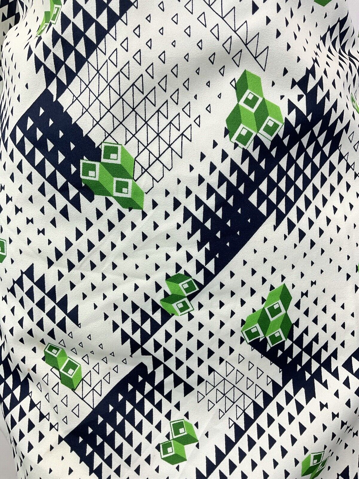 VINTAGE 60s 70s WHITE BLUE GREEN GEOMETRIC OP-ART MOD A-LINE SHORT DRESS 10 12