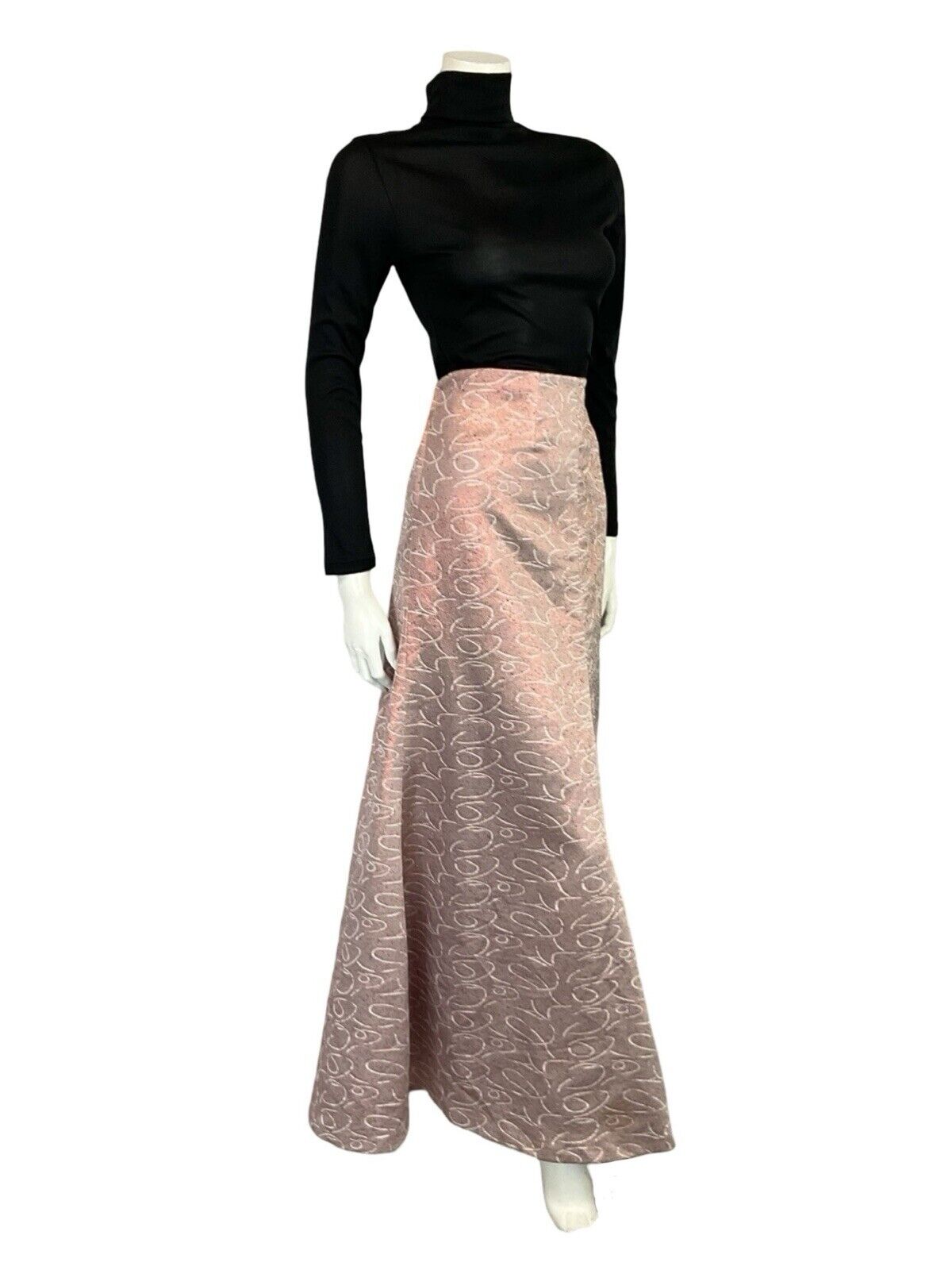 VTG 60S 70S FISHTAIL PINK GEOMETRIC SWIRLY LINE SHIMMERY MAXI SKIRT 18 20