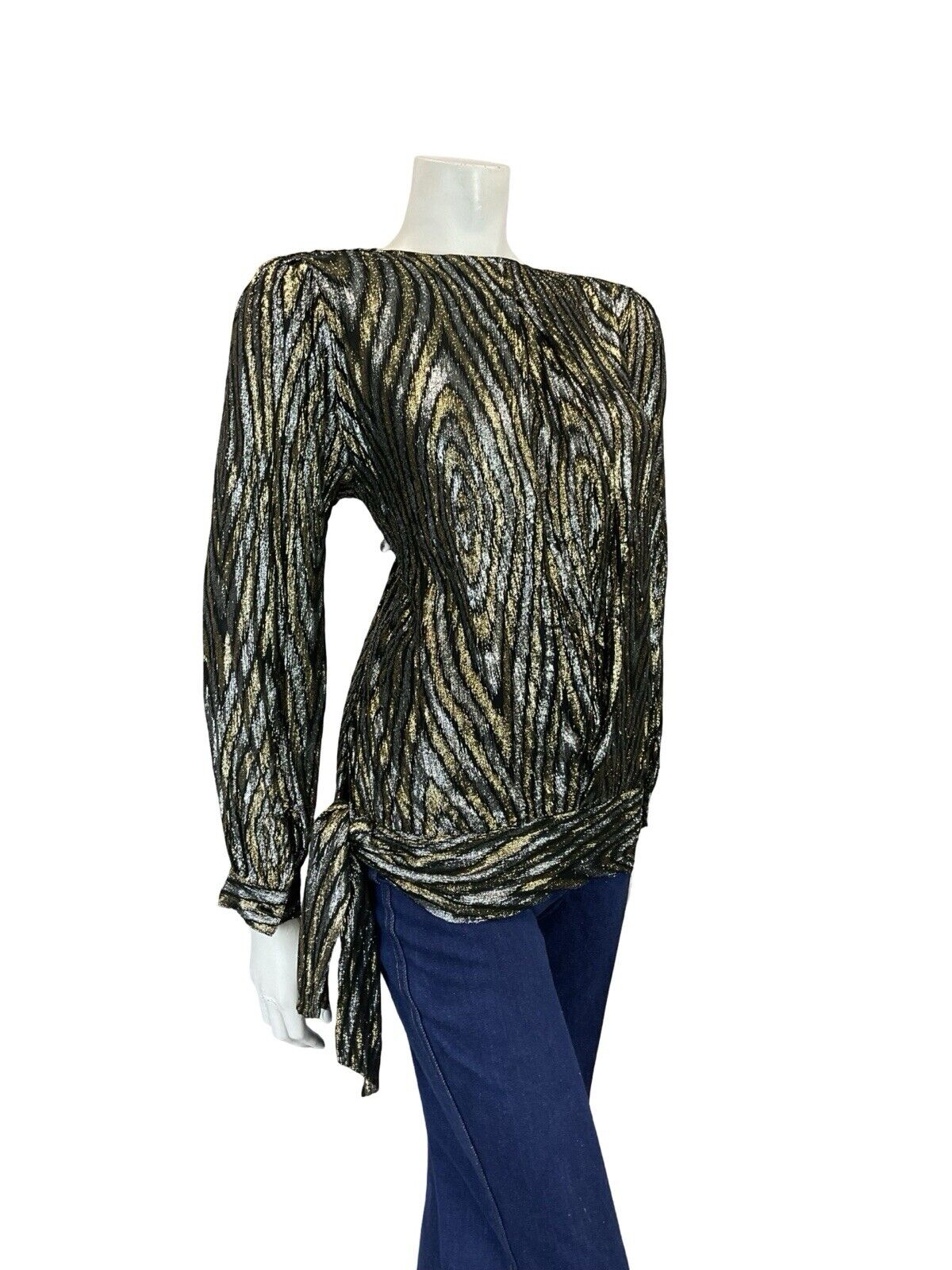VTG 60S 70S GOLD SILVER BLACK PSYCHEDELIC DISCO DROPPED WAIST PARTY TOP 10