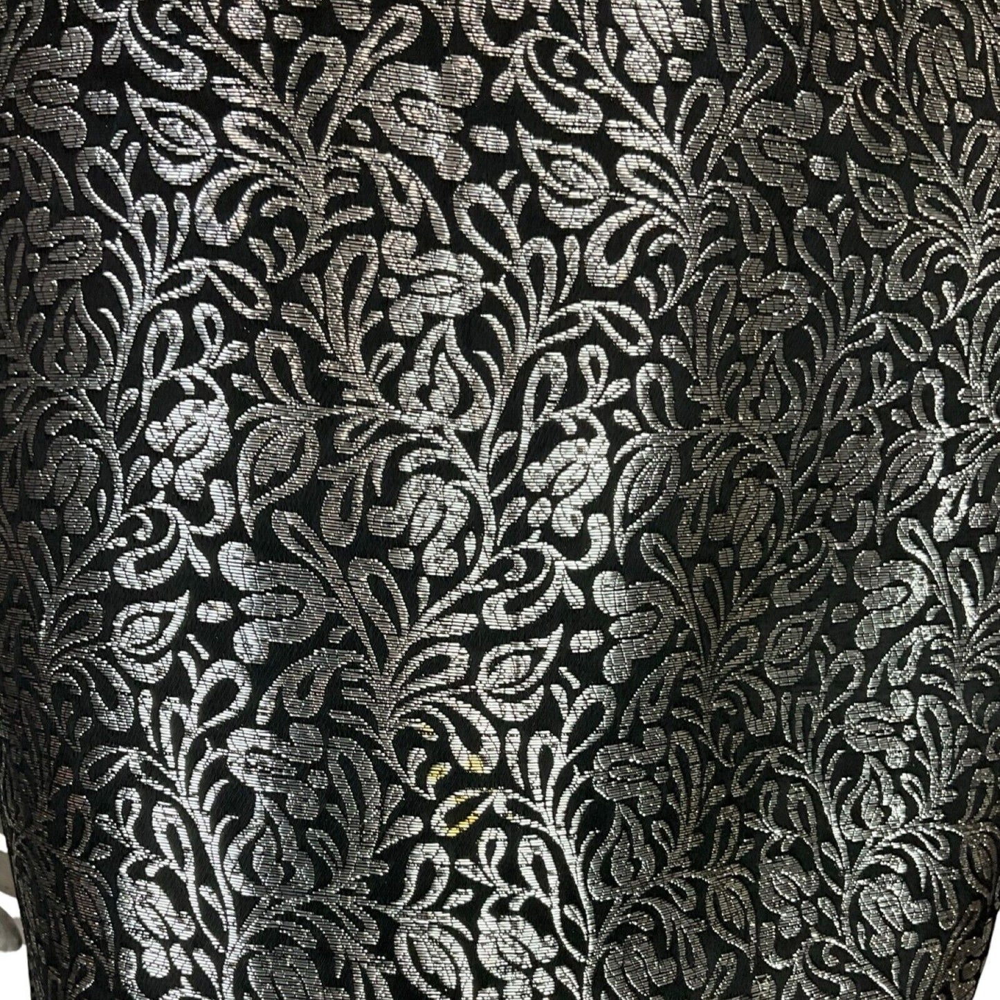 VTG 60S MOD BLACK SILVER FLORAL SHINY PARTY SLEEVELESS MINI DRESS SIZE 14 16