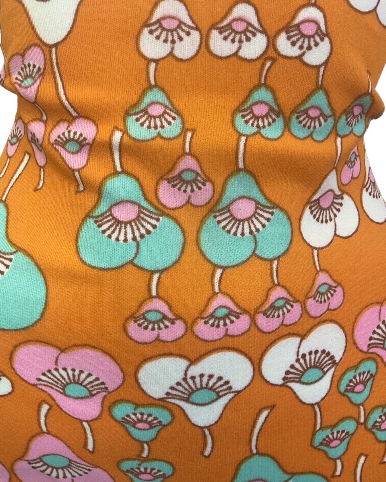 VINTAGE 60s 70s ORANGE PINK BLUE FLORAL MOD STRAPPY SWIMSUIT BODYSUIT 14 16