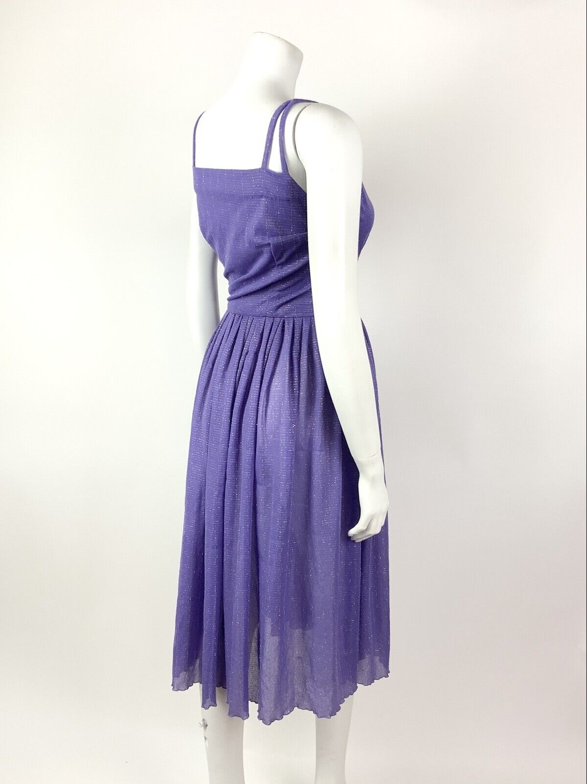 VINTAGE 60s 70s LILAC PURPLE SILVER LUREX STRAPPY STUDIO 54 DISCO DRESS 8