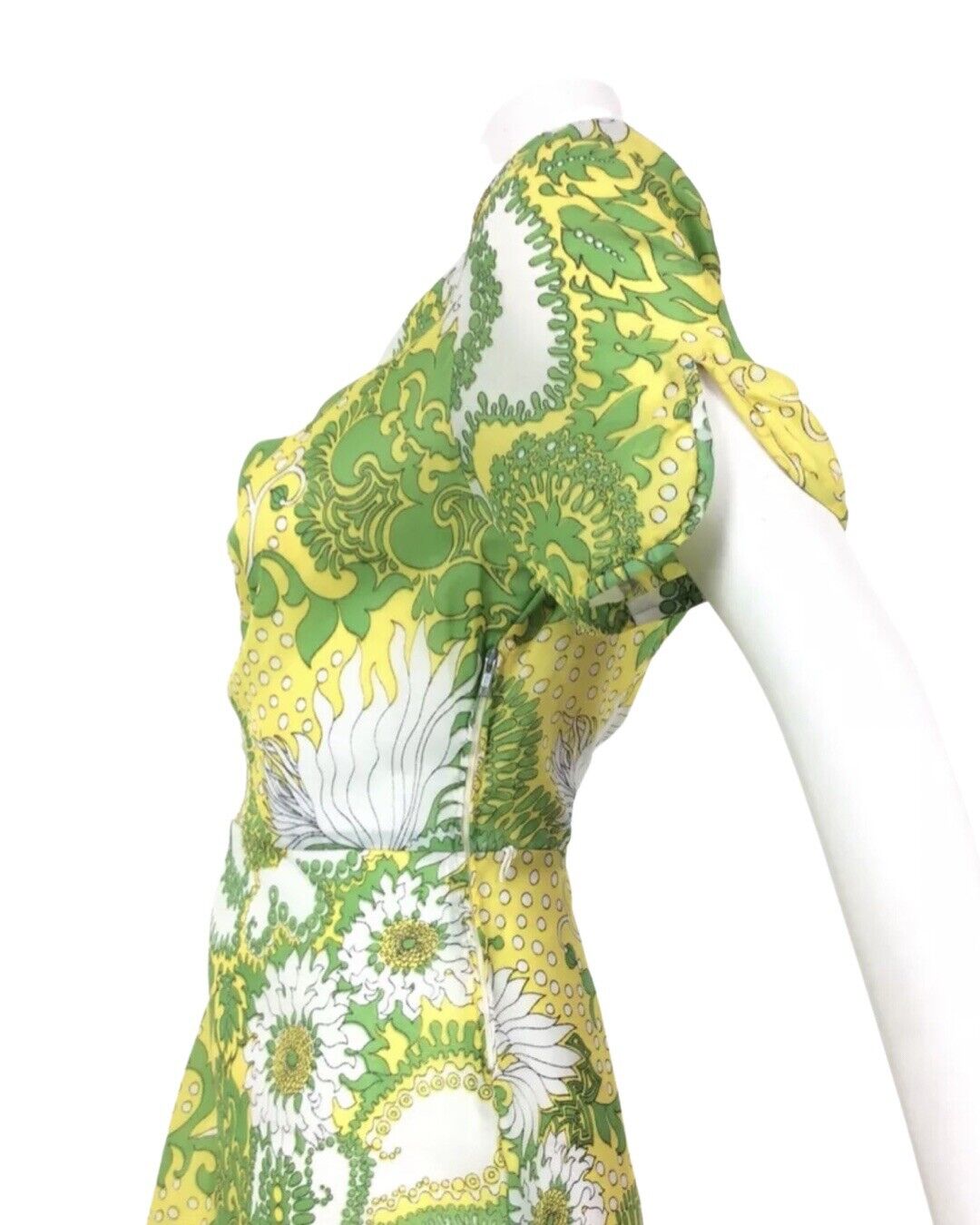 PSYCHEDELIC 70S VINTAGE YELLOW GREEN WHITE FLORAL DRESS 14