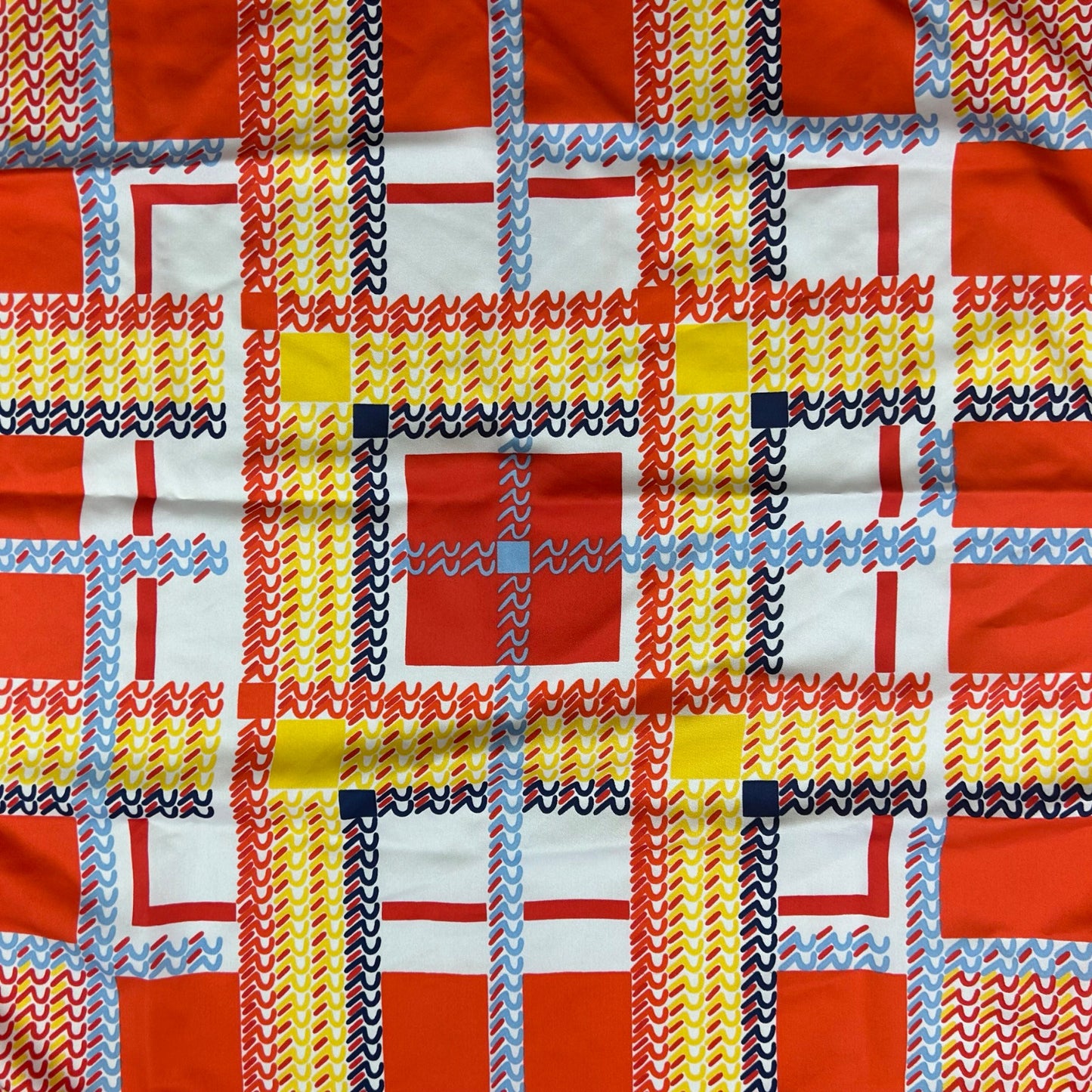 VINTAGE 60s 70s RED, YELLOW, WHITE, ABSTRACT, SQUARES, GEOMETRIC, MOD, SCARF