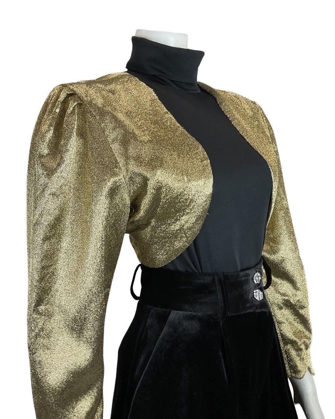 VINTAGE 70s GOLD GLITTER DISCO PARTY LUREX CROPPED BOLERO JACKET 12 14