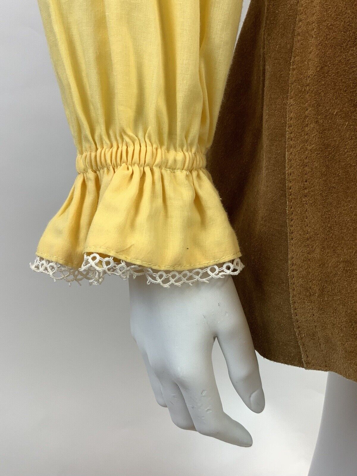 VINTAGE 60s 70s YELLOW WHITE FLORAL ANGLAISE EMBROIDERY BOHO FOLK BLOUSE 14 16