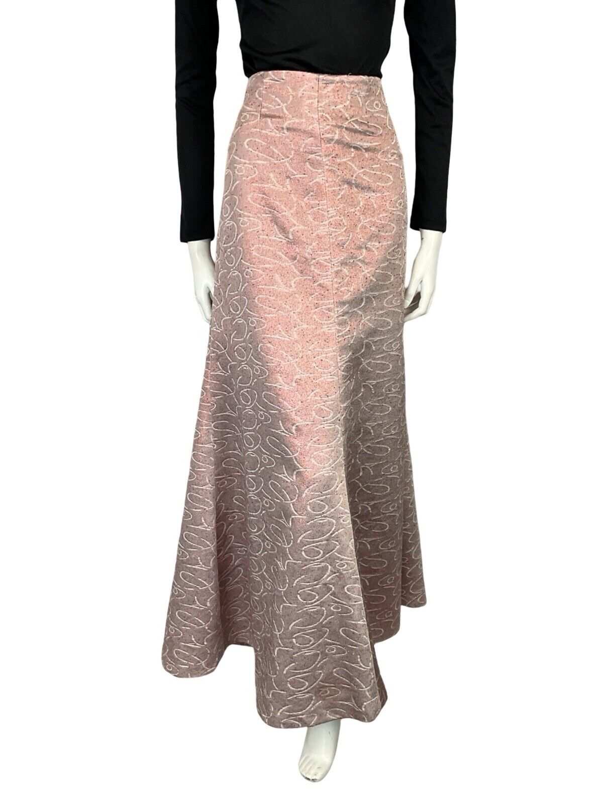 VTG 60S 70S FISHTAIL PINK GEOMETRIC SWIRLY LINE SHIMMERY MAXI SKIRT 18 20