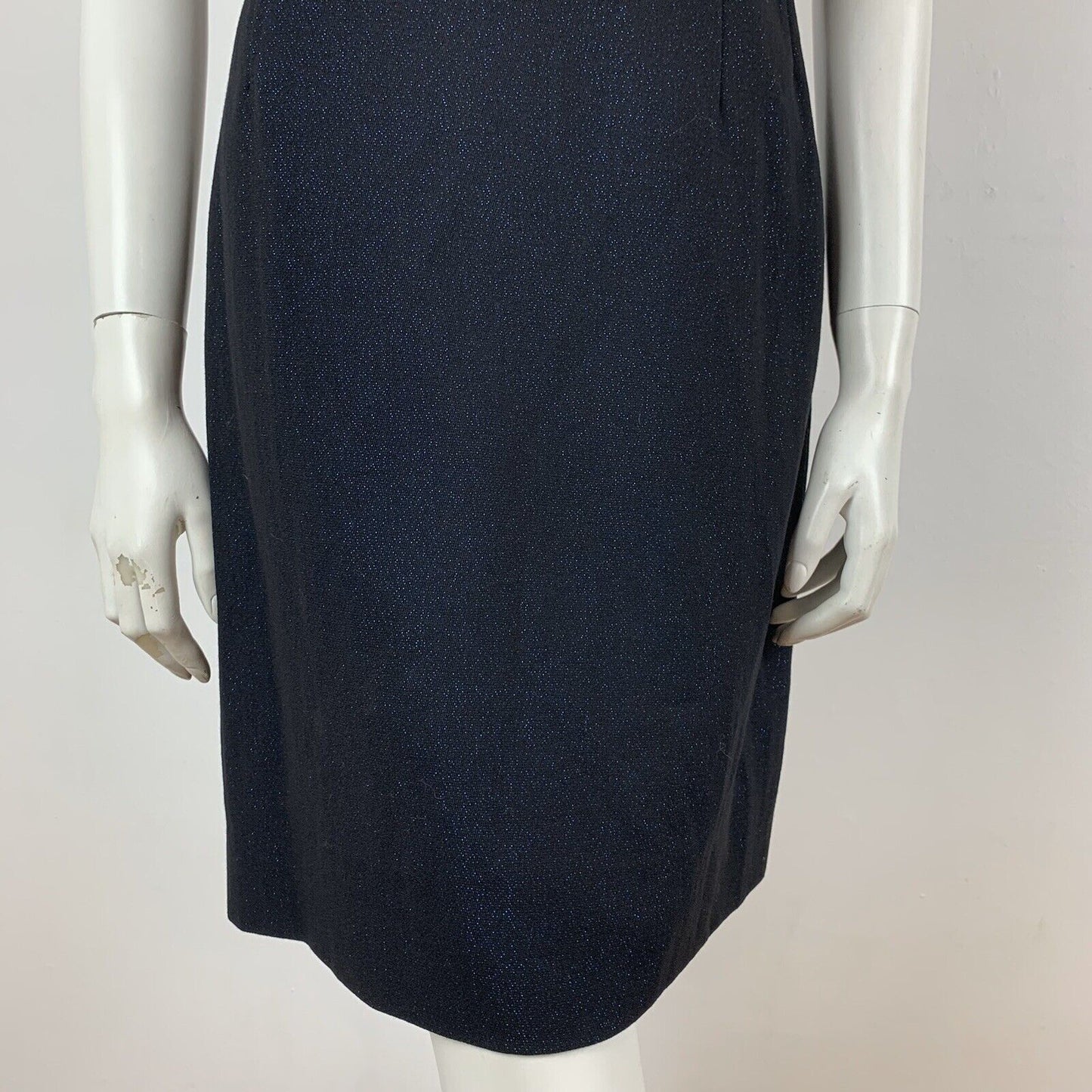 VINTAGE 60s 70s BLACK BLUE GLITTER LUREX PARTY MOD PETER PAN COLLAR DRESS 10