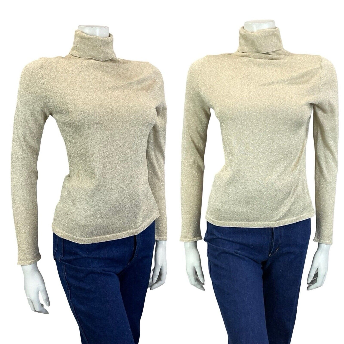 VTG 60S 70S BOHEMIAN COOL GOLD LONG SLEEVE SPARKLY TURTLENECK TOP 6