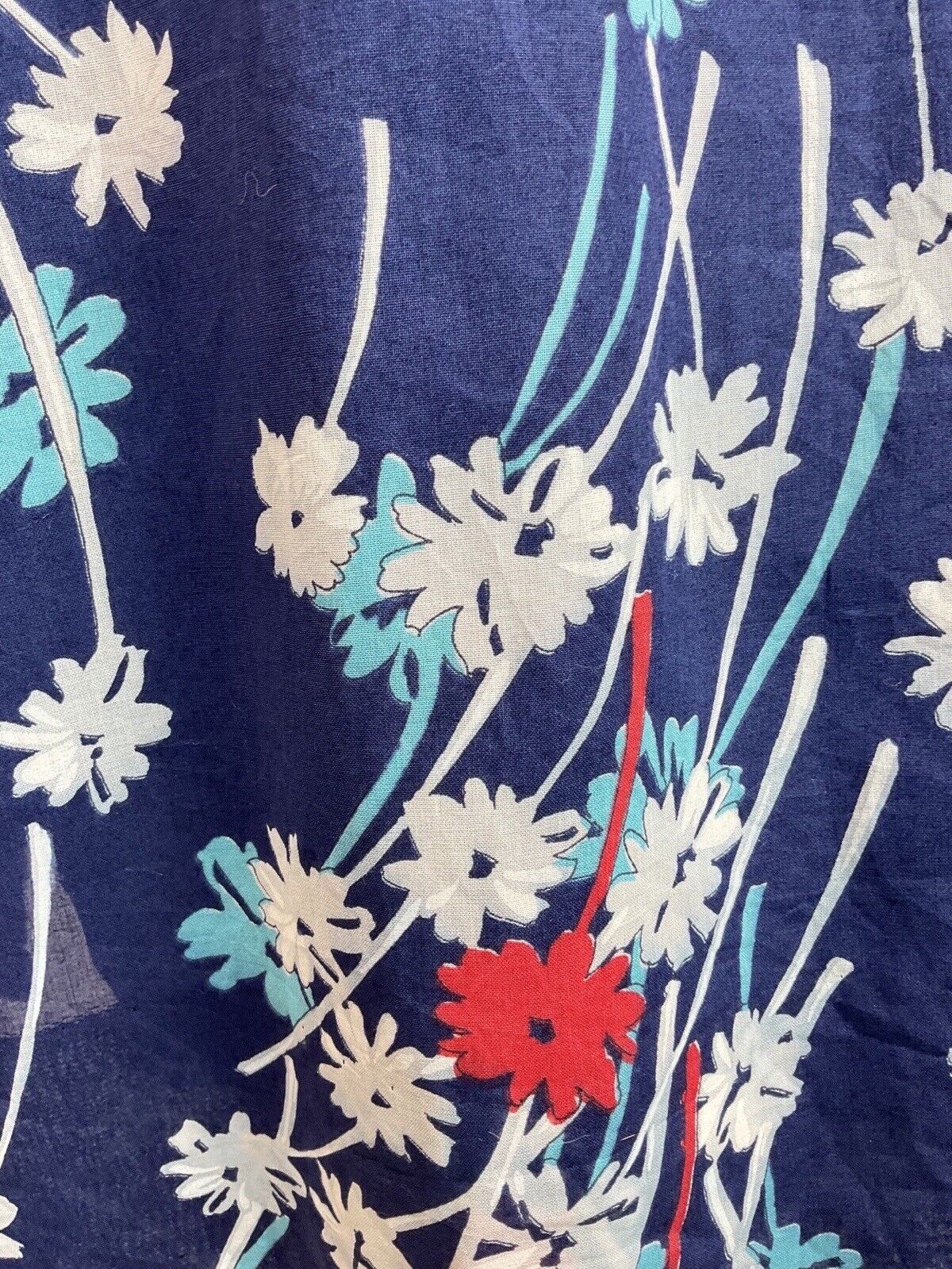 VINTAGE 60s 70s BLUE WHITE RED FLORAL MOD DAGGER COLLAR SHIRT DRESS 8