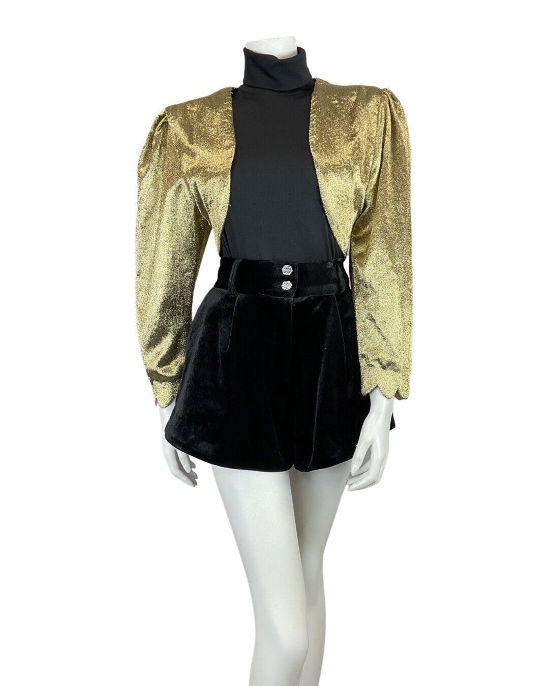 VINTAGE 70s GOLD GLITTER DISCO PARTY LUREX CROPPED BOLERO JACKET 12 14