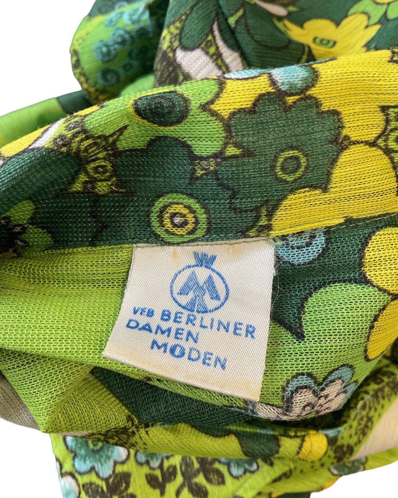 VTG 60s 70s GREEN LIME FOREST FLORAL PSYCHEDELIC DROP WAIST SHIRT DRESS 12 14