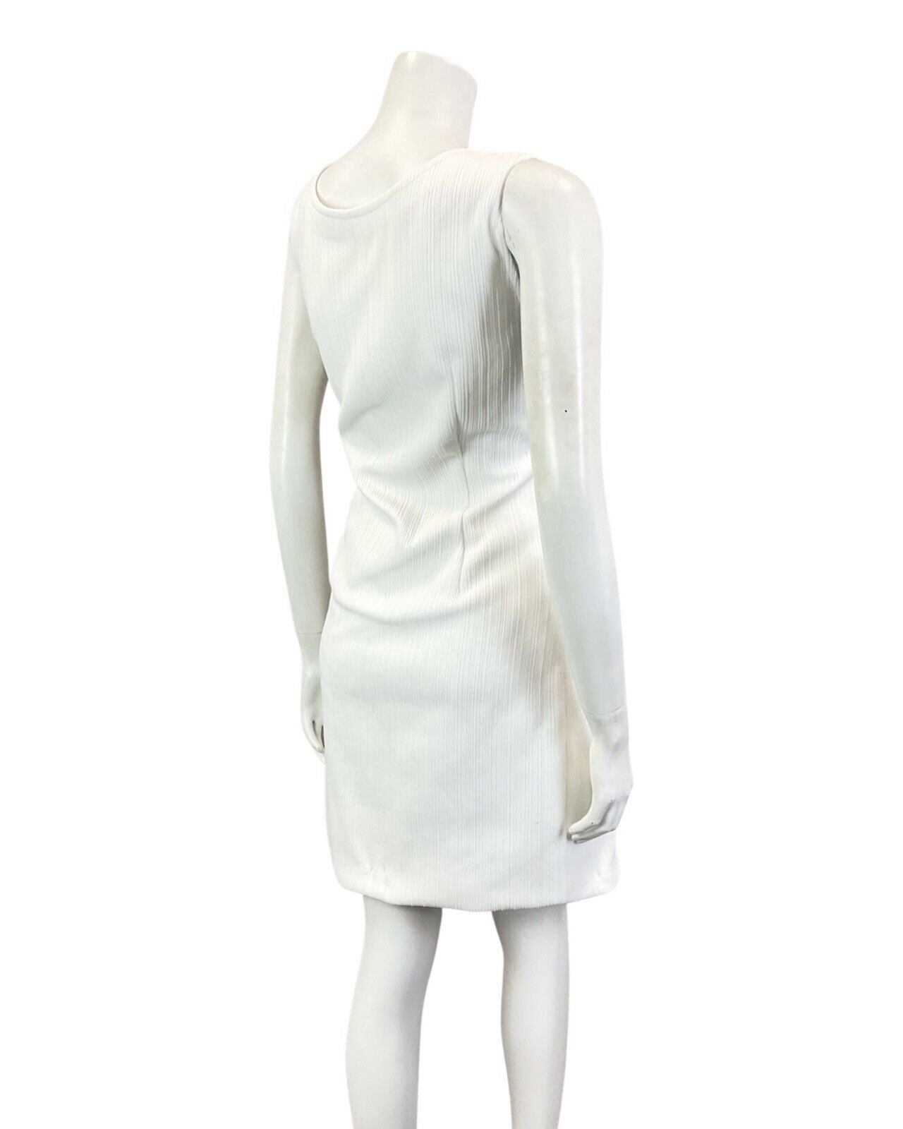 VINTAGE 60s 70s WHITE RIBBED MOD PINAFORE SLEEVELESS DRESS 12