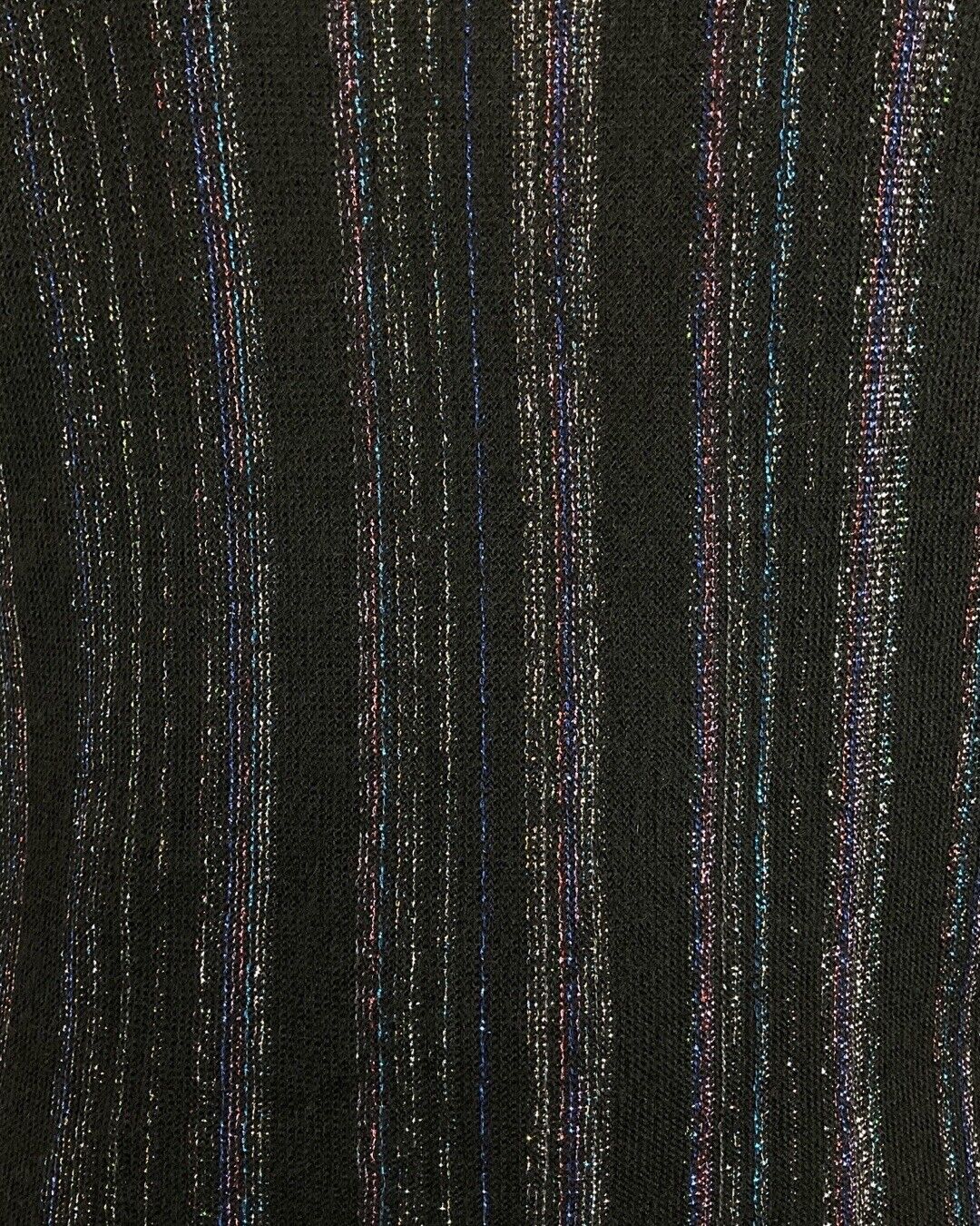 VINTAGE 60s 70s BLACK IRIDESCENT STRIPED ROLL-NECK TURTLENECK KNIT TOP 12 14