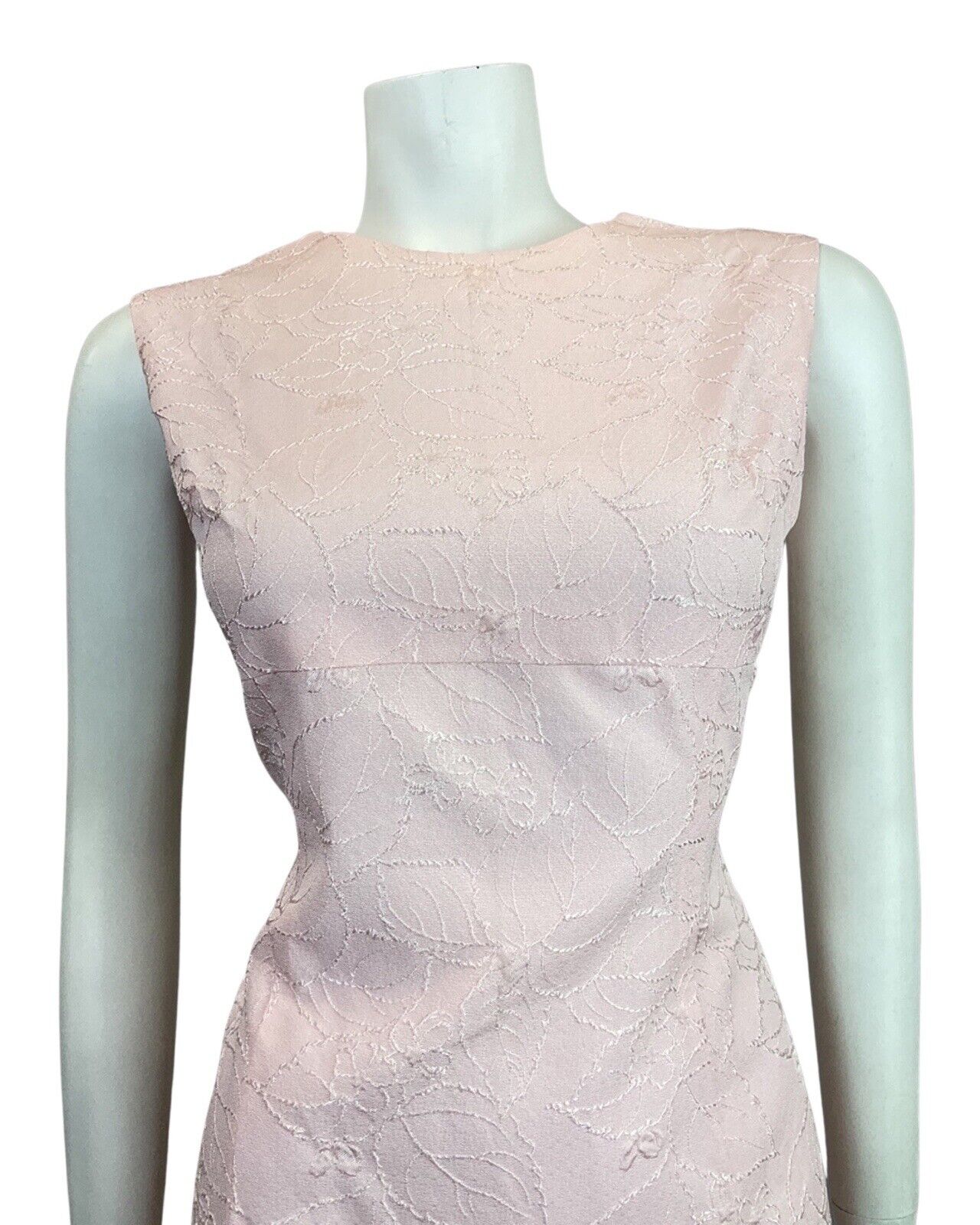 VINTAGE 60s 70s BABY PINK FLORAL LEAFY EMBROIDERED SLEEVELESS MOD DRESS 8