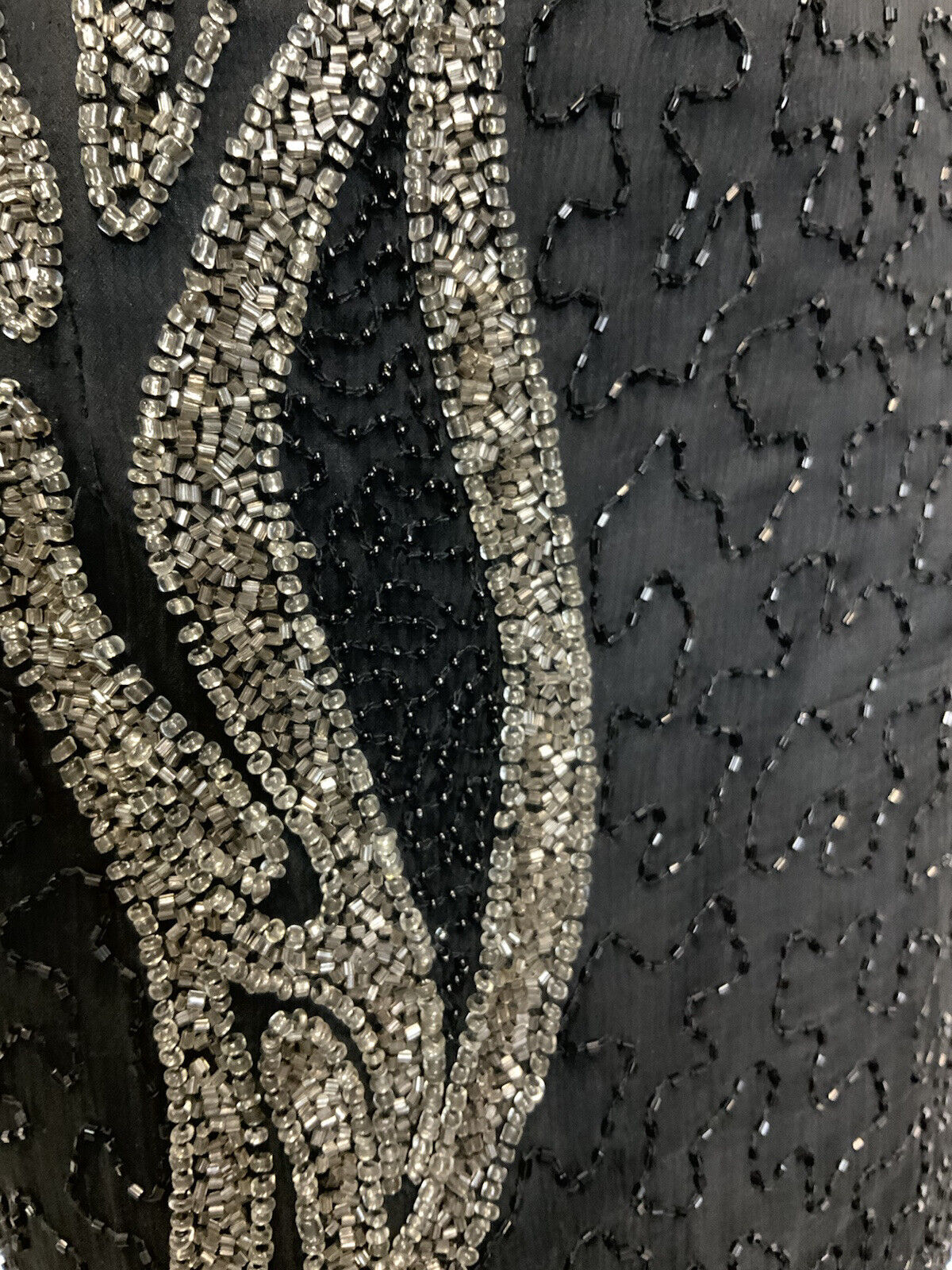VINTAGE 70s 80s BLACK GREY SILVER BEADED SEQUIN STUDIO 54 GLAM PARTY DRESS 12
