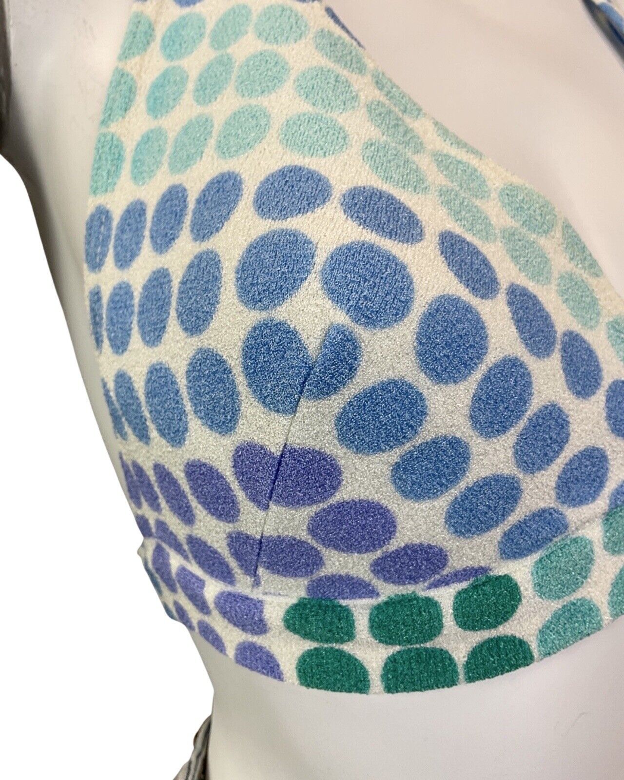 VINTAGE 60s 70s BLUE PURPLE WHITE SPOTTED DOTTY BIKINI BRALETTE TOP 6