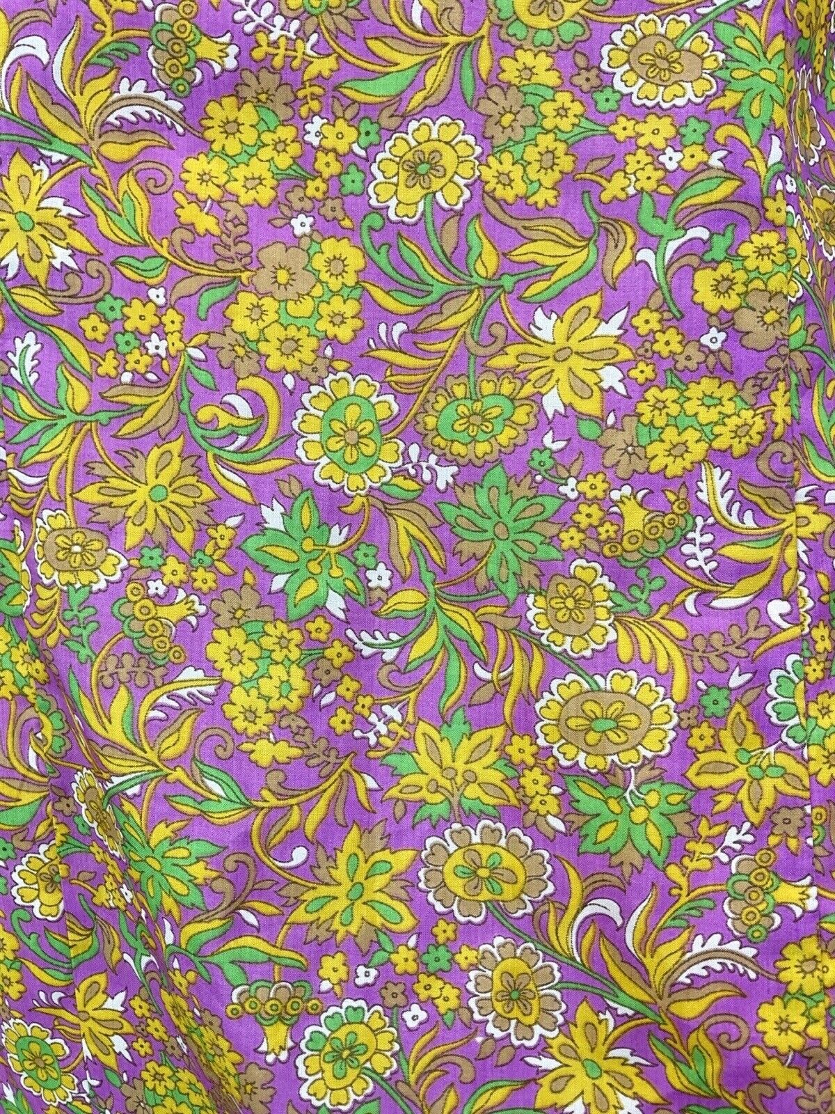 VINTAGE 60s 70s PURPLE YELLOW GREEN PSYCHEDELIC FLORAL MOD MAXI DRESS 10 12