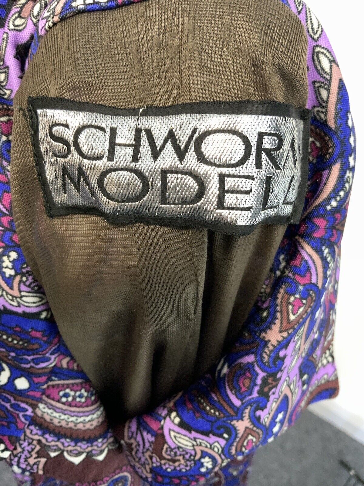 VTG 60s 70s PURPLE BROWN BLUE PSYCHEDELIC FLORAL DAGGER SHIRT DRESS 16 18