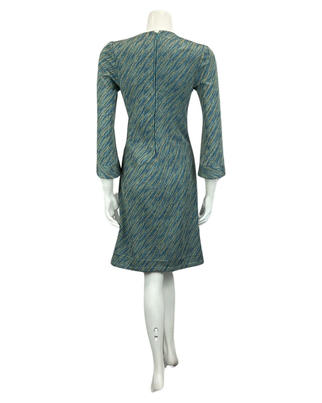 VINTAGE 60s 70s BLUE GOLD DISCO MOD MINI PARTY CHRISTMAS EVENING DRESS 10 12