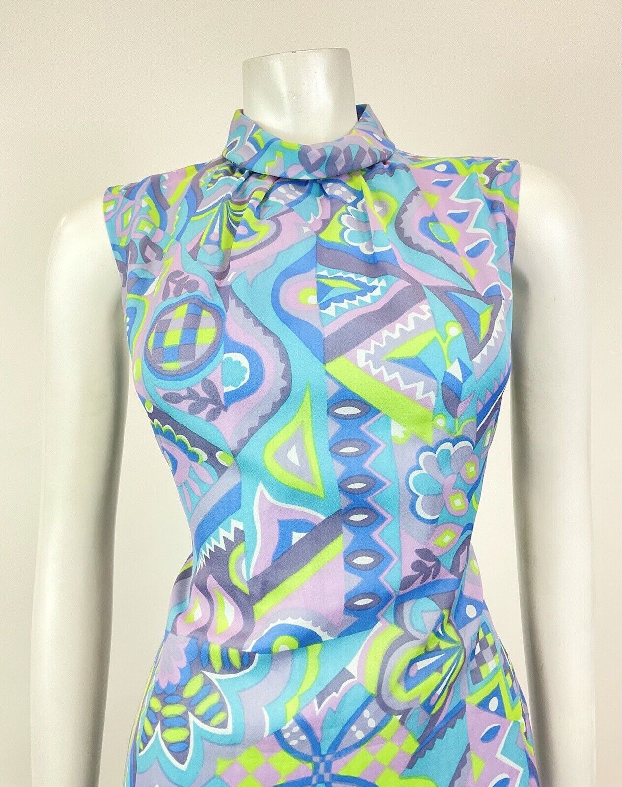 VINTAGE 60s 70s BLUE PURPLE GREEN PSYCHEDELIC GEOMETRIC MOD SHIFT DRESS 8 10