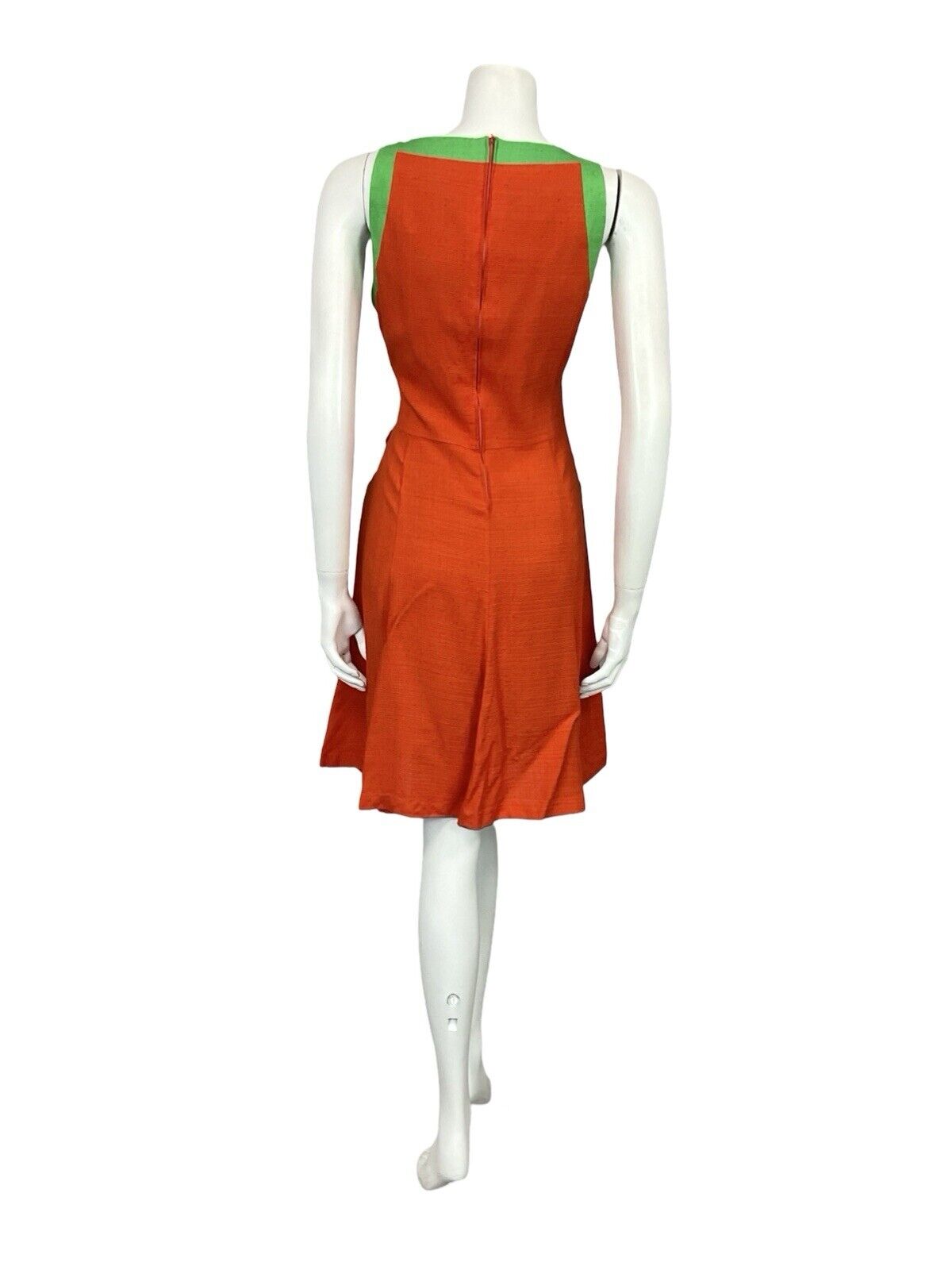 VTG 70S RED GREEN SWEETHEART NECKLINE STRAPPY MINI DRESS WITH POCKETS 10