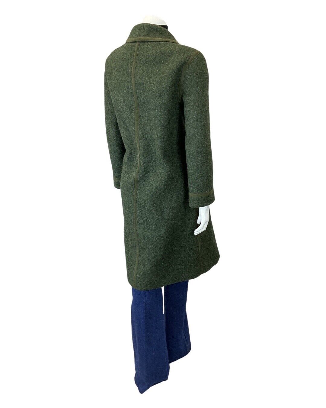 VINTAGE 60s 70s FOREST GREEN TOGGLE STRAIGHT-CUT LONG WOOL COAT 14
