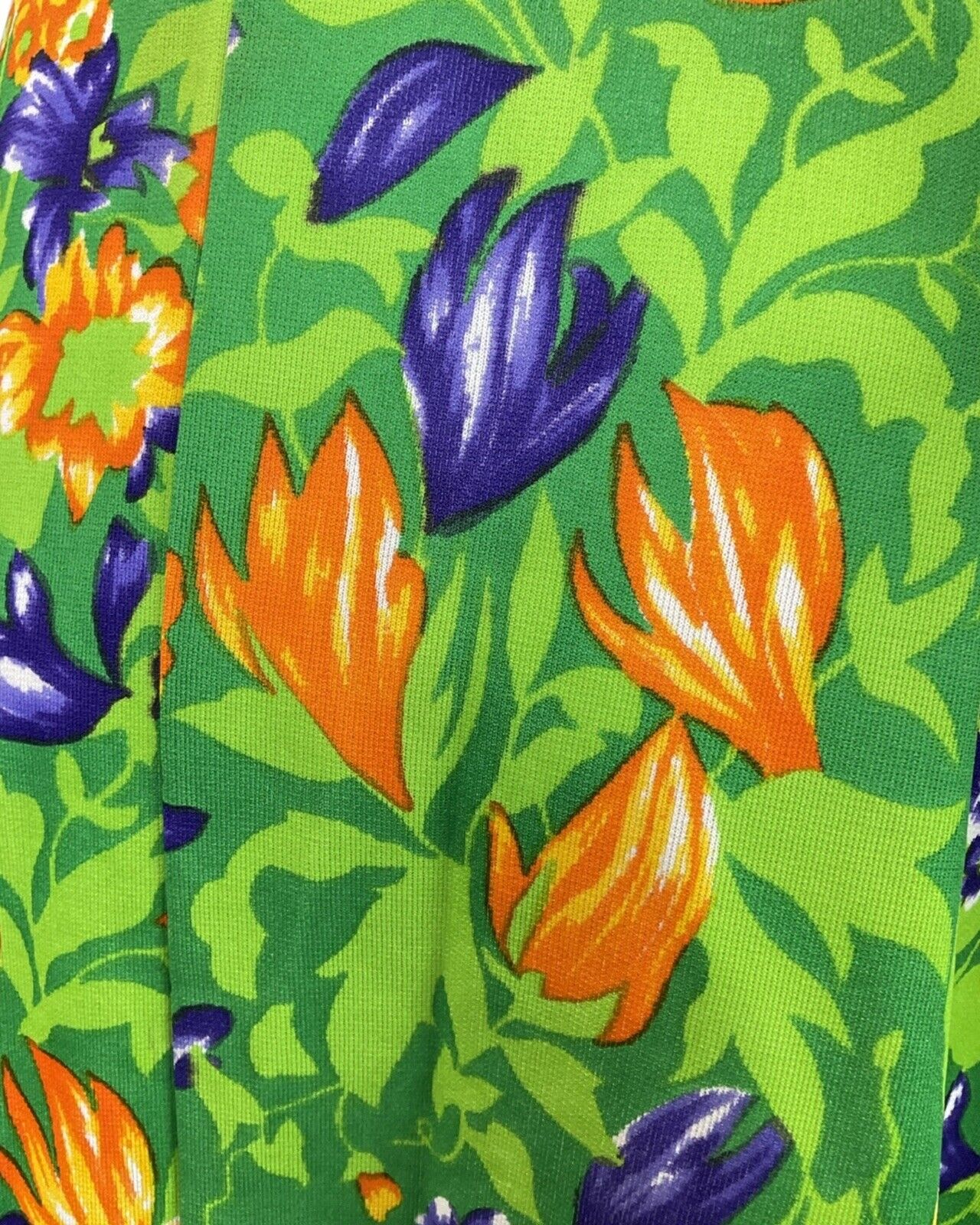 VINTAGE 60s 70s GREEN PURPLE ORANGE FLORAL LEAFY PUFF SLEEVE MOD SUMMER DRESS 8