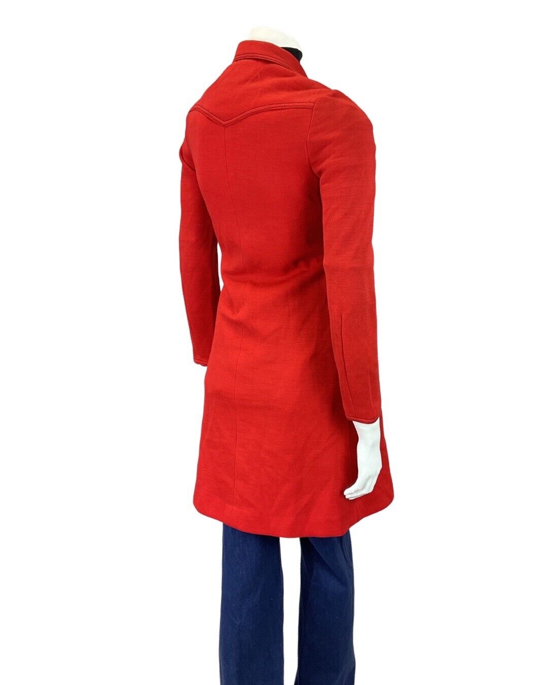 VINTAGE 60s 70s PILLARBOX RED DAGGER COLLAR MOD WOOL PRINCESS DRESS COAT 8 10