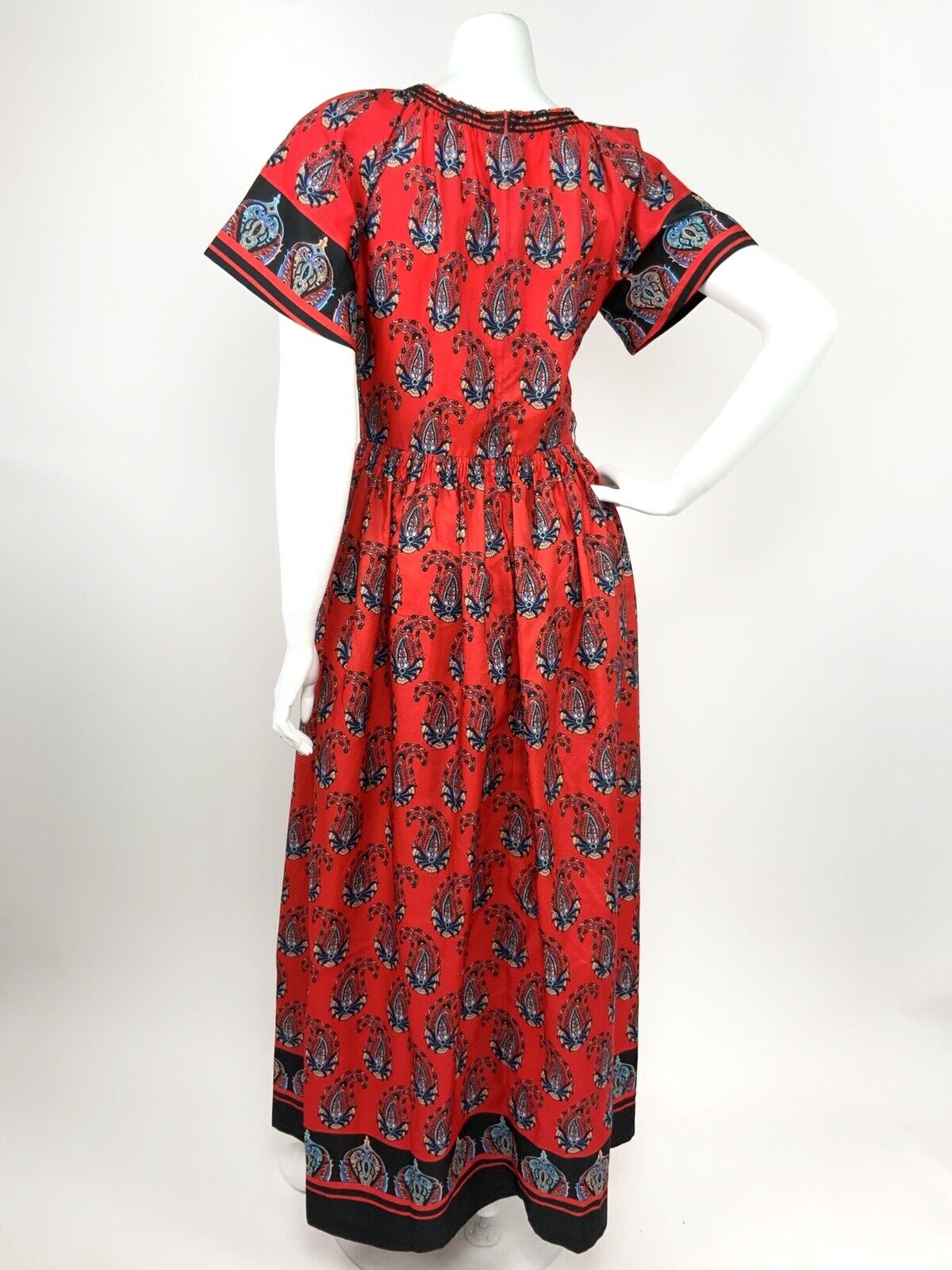 VTG 60s 70s RED NAVY BLUE BEIGE FLORAL PAISLEY PSYCHEDELIC MAXI DRESS 10 12
