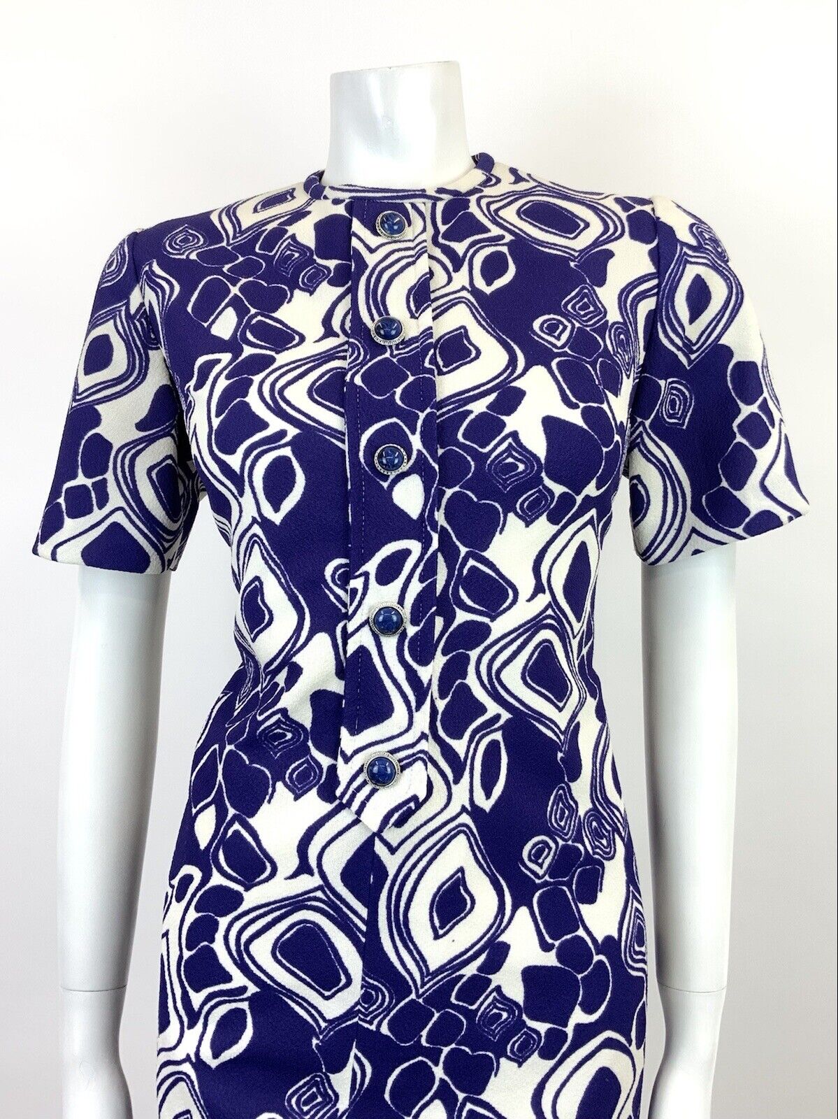 VINTAGE 60s 70s VIOLET PURPLE WHITE PSYCHEDELIC GEOMETRIC MOD SHORT DRESS 10 12